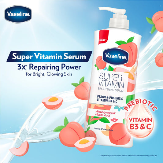 Vaseline Super Vitamin Brightening Serum Peach & Prebiotic Vitamin B3&C 360 ml