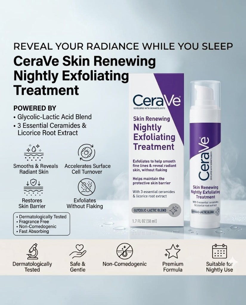 CeraVe Skin Renewing Nightly Treatment 50ml – Fights Wrinkles, Restores Radiance, Boosts Overnight Repair
