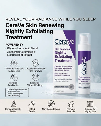 CeraVe Skin Renewing Nightly Treatment 50ml – Fights Wrinkles, Restores Radiance, Boosts Overnight Repair