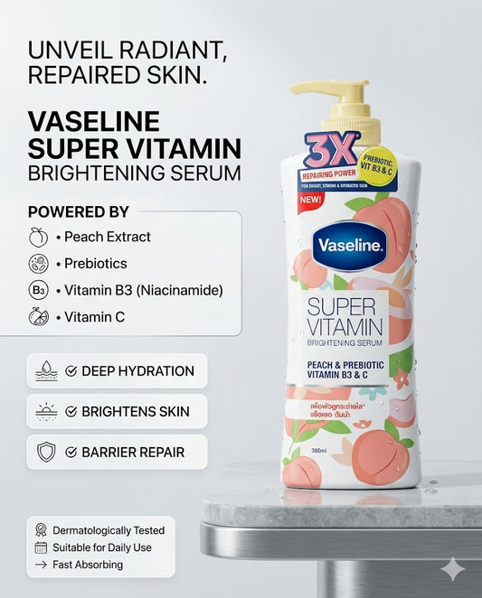 Vaseline Super Vitamin Brightening Serum Peach & Prebiotic Vitamin B3&C 360 ml