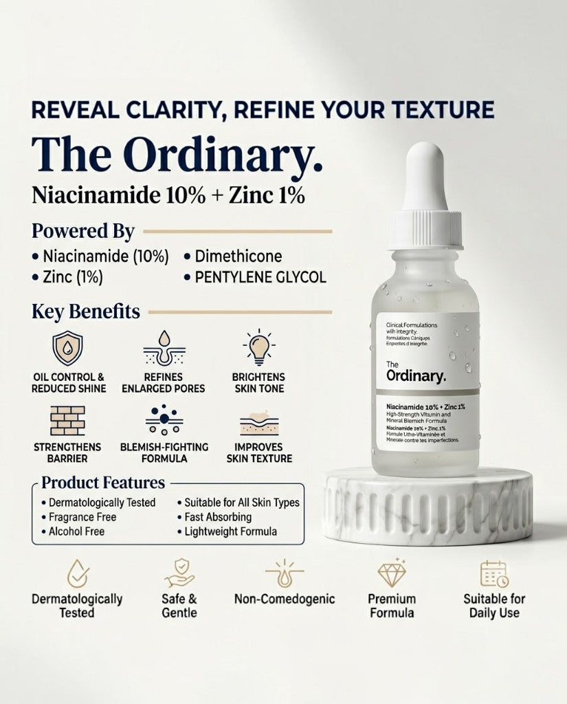 THE ORDINARY NIACINAMIDE 10% + ZINC 1% SERUM FOR ALL SKIN TYPES